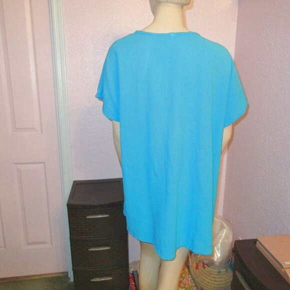 Oh My Gauze Asymmetrical Tunic Top Size XXL 3 Short Sleeves Turquoise Coastal - Picture 8 of 11